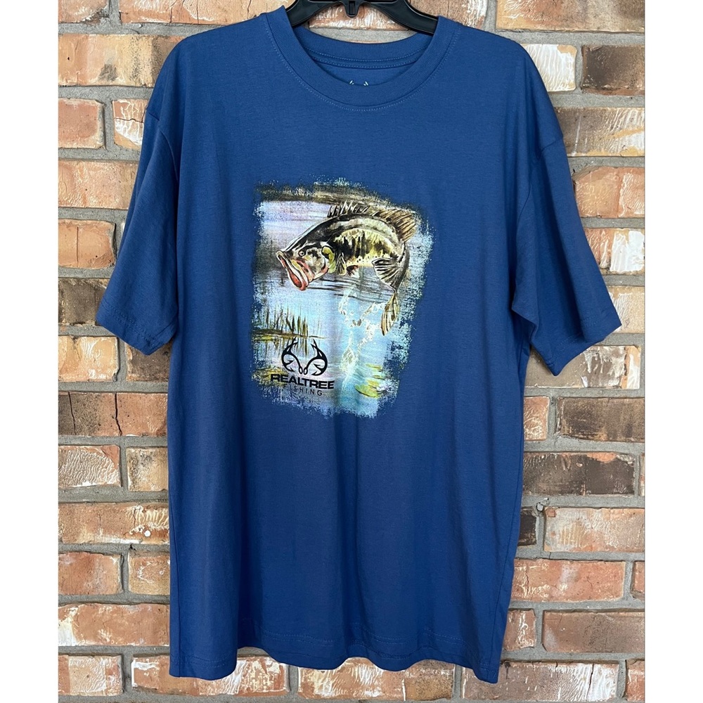 Realtree Fishing Blue Short Sleeve Graphic T-Shirt By Mountainaire Men’s Large